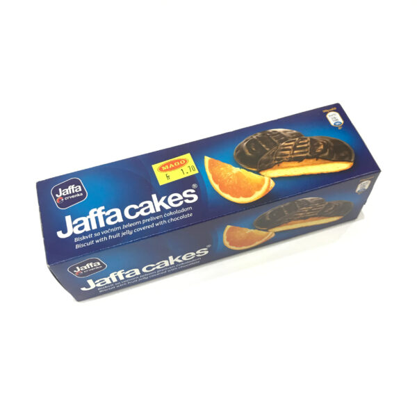 Jaffa Cakes Orange - Biscuit mit Fruchtgelee und Schokoladenüberzug, aus Serbien, in 150g Packung.